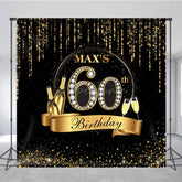 Aperturee Aperturee Custom 60th Birthday Party Backdrop Black and Gold Theme with Diamonds Personalized Milestone Elegant Decor